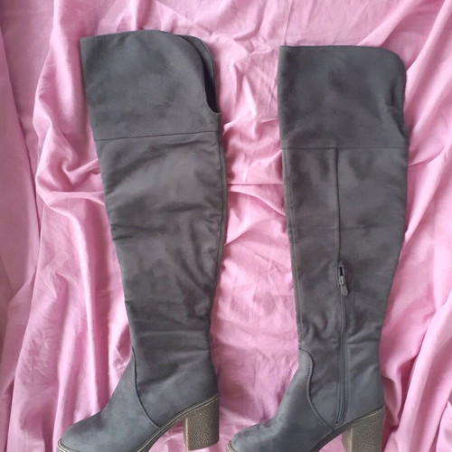 Women's boots like new, grey fabric imitation suede, size 38