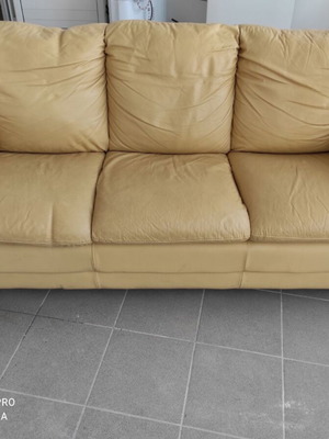 Leather three-seater sofa, light beige