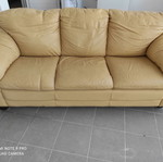 Leather three-seater sofa, light beige