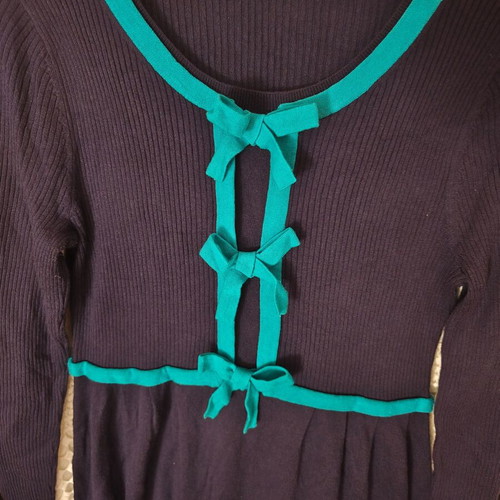 Alex Marie vintage romantic rib dress with turquoise bows, blue