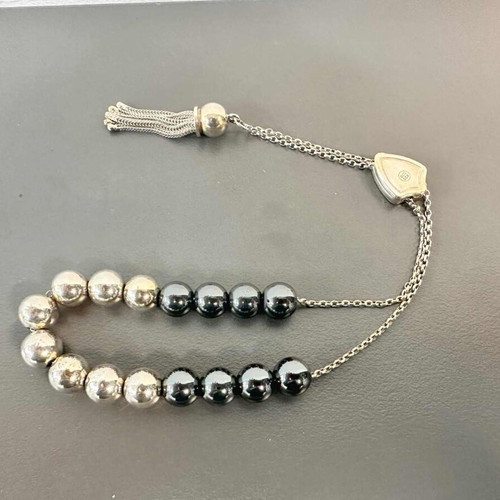 Silver komboloi new with 16 round beads, length 25 cm