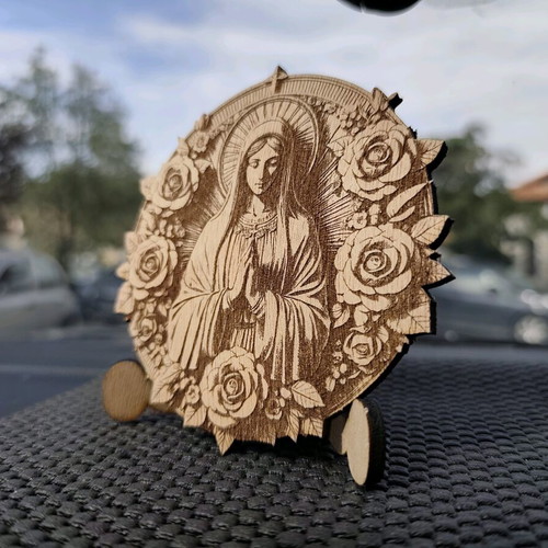 Wooden icon Panagia with rose new, with stand