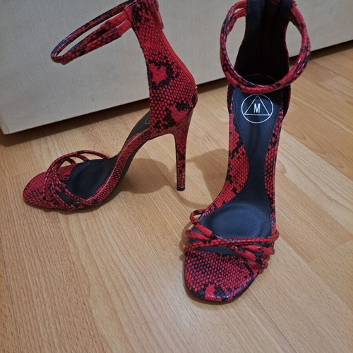 Missguided red snake print sandals like new, size 38