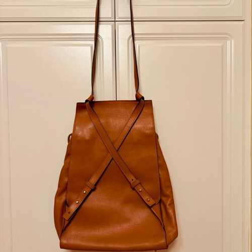 Sona de Nisco genuine leather convertible backpack shoulder bag cognac brown like new
