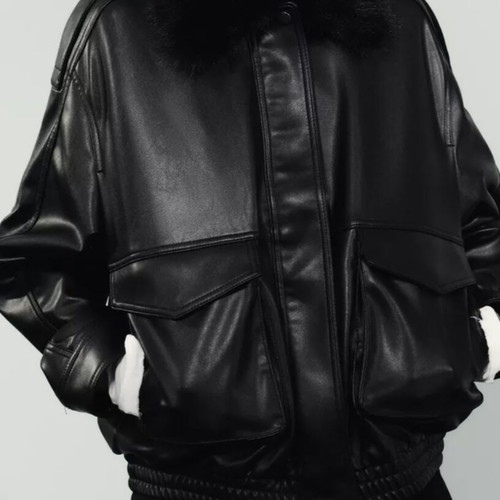 Zara jacket with removable fur collar, black, size M