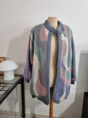 Sergio Di Laurenti vintage 80s/90s μπουφάν ζακέτα μοχέρ oversized, παστέλ γεωμετρικό πλέξιμο, μέγεθος L