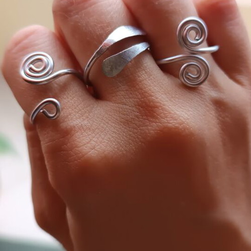 Set of 3 handmade adjustable rings, silver color