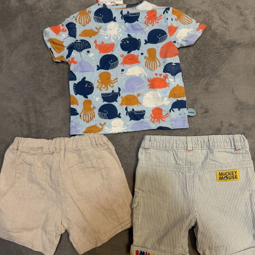 Baby clothing set new, t-shirt with sea animals and 2 shorts