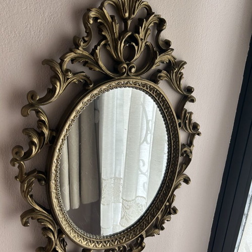 Baroque wall mirror used with gold acanthus leaf frame, polyresin