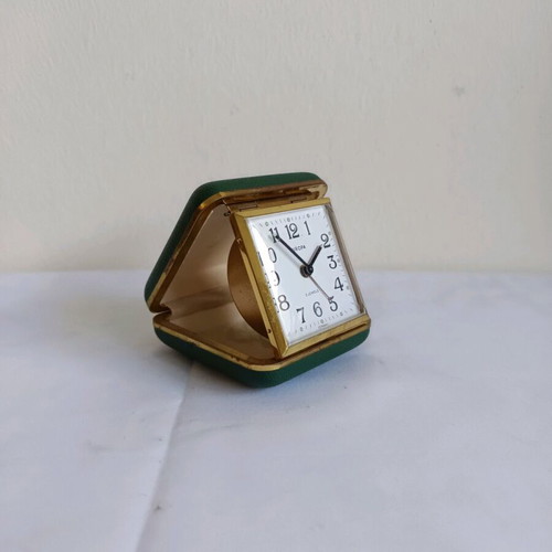 Vintage German travel clock used, tabletop