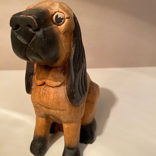 Wooden decorative dog used, cocker spaniel with long ears