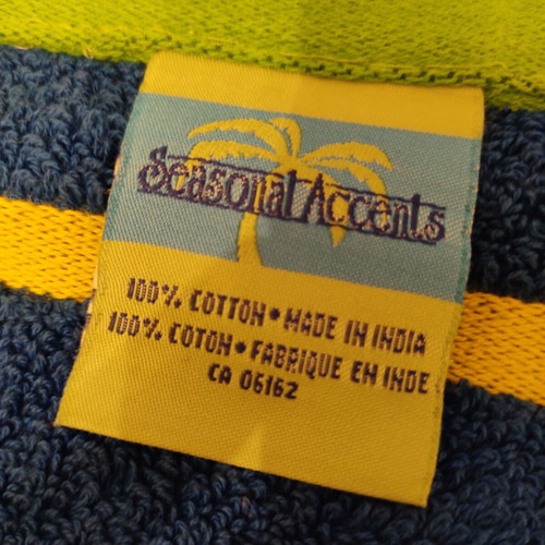 Beach towel new 1.50m x 75cm blue with yellow and green stripes