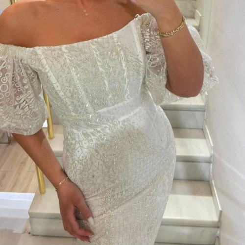 White dress with glitter details by S.Deligianni