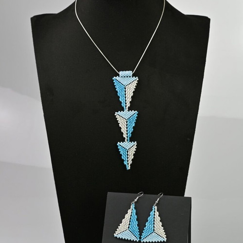 Necklace and earrings set Sea Latitudes custom made, blue and yellow