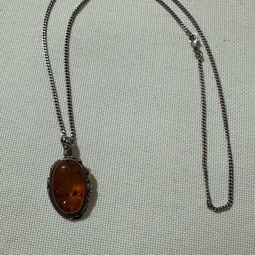 Silver necklace with Baltic amber gemstone like new