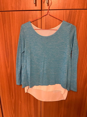 Italian Double Layer Blouse used, turquoise and white, size S