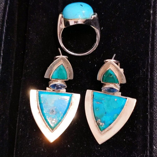Silver 925 ring and earrings set with turquoise like new
