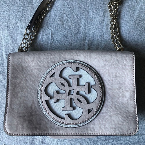 Guess pink white crossbody bag like new with metal chain