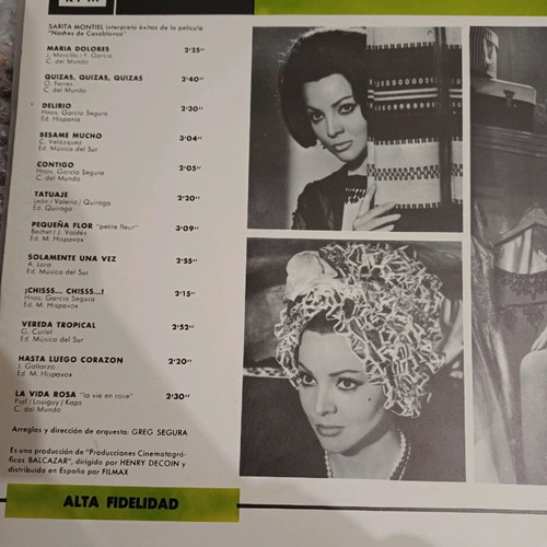 Sarita Montiel LP used, hits from the movie "Noches de Casablanca"
