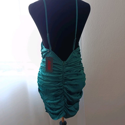 Discodaydream satin ruched strapped mini dress, Miss Pap, size M, new, emerald