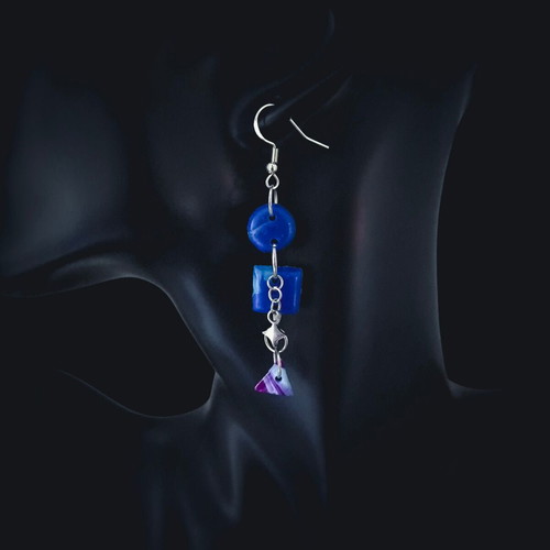 Handmade earrings from recycled plastic new, blue and purple