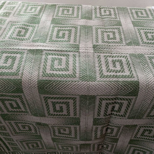 Set of 2 vintage woven blankets with meander pattern, sage green and beige