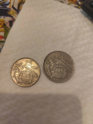 Pesetas 50, 25 & 5 used from 1957, Spanish coins
