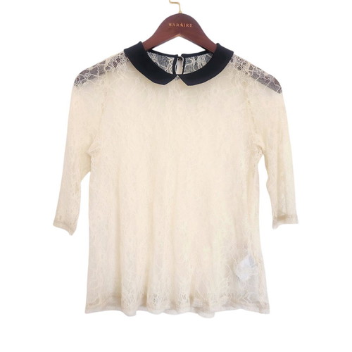 Sheer lace blouse with black Peter Pan collar like new