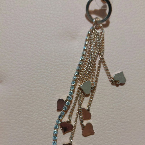 Dangling earrings with hearts and rhinestones like new, rose gold