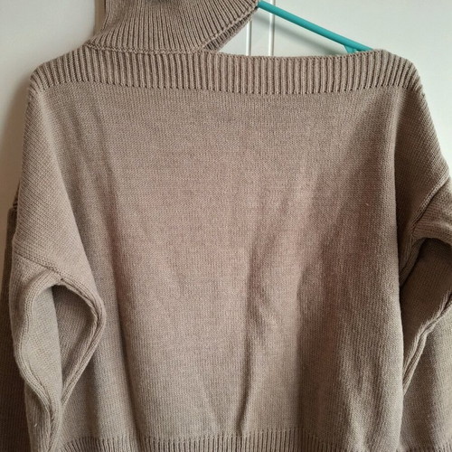 Turtleneck sweater with one shoulder used, beige, size S