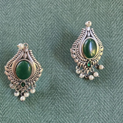 Indian handmade earrings from Jaipur new with green and silver stones