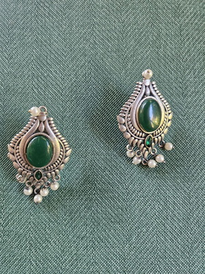 Indian handmade earrings from Jaipur new with green and silver stones