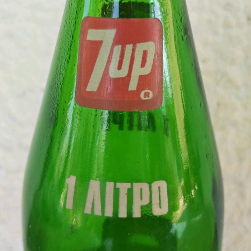 7up glass bottle 1 liter used, vintage 1980s