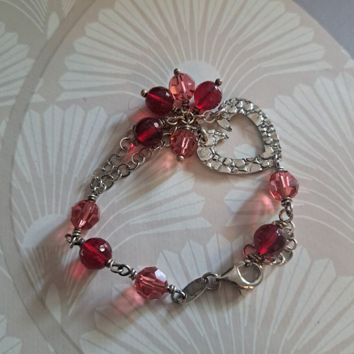 Silver bracelet 925 with heart and crystal beads like new