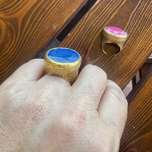 Tiklari Moroccan Turkish rings set used, gold-plated brass with semi-precious stones