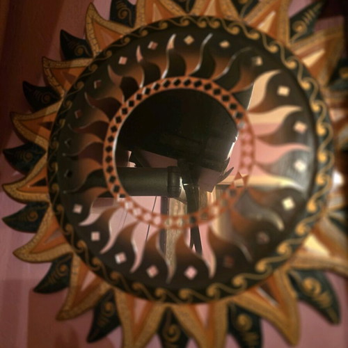 Wooden handmade mirror like new with sun design