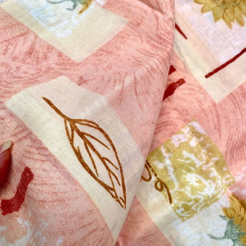 Tablecloth 1.14x1.14 cotton printed pink yellow like new