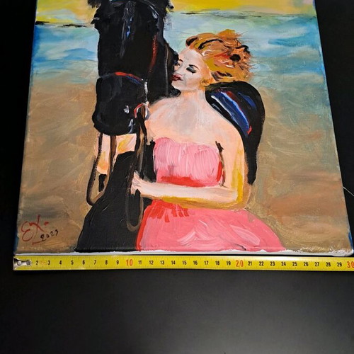 Handmade painting Sunset Meeting like new