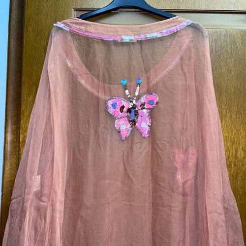 BSB pink organza poncho like new vintage with butterflies