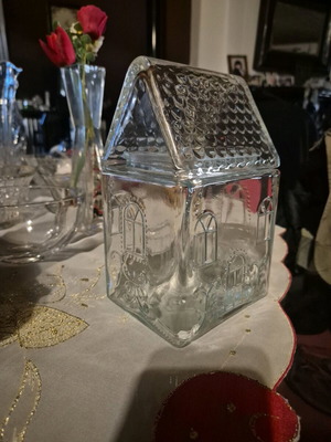 Glass embossed cookie jar new with lid