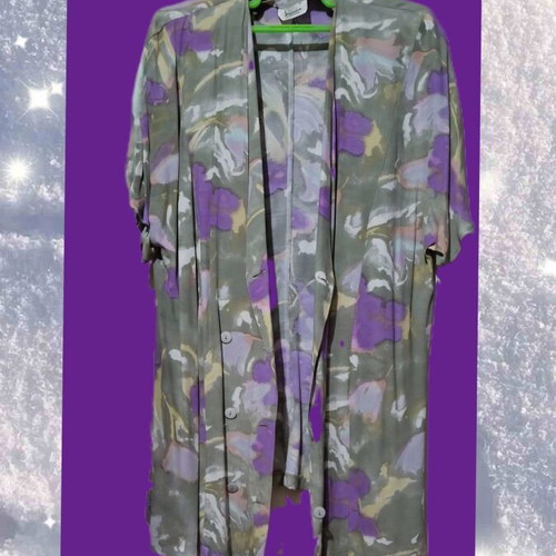 Floral Shirt oversized, used, size XXXL, gray and purple by Divina of Switzerland