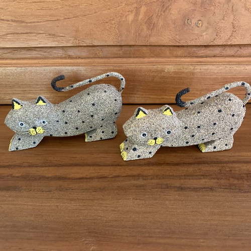 Set of 2 handmade wooden and sand decorative cats