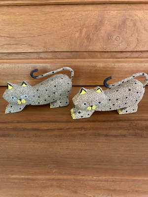 Set of 2 handmade wooden and sand decorative cats