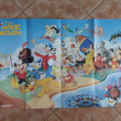 Αφίσα παιδική Disney χαρακτήρες μεταχειρισμένη, διπλής όψης Magic English