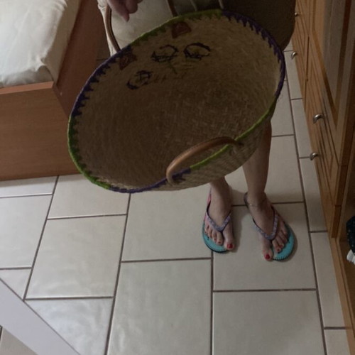 Handmade beach bag large, beige straw