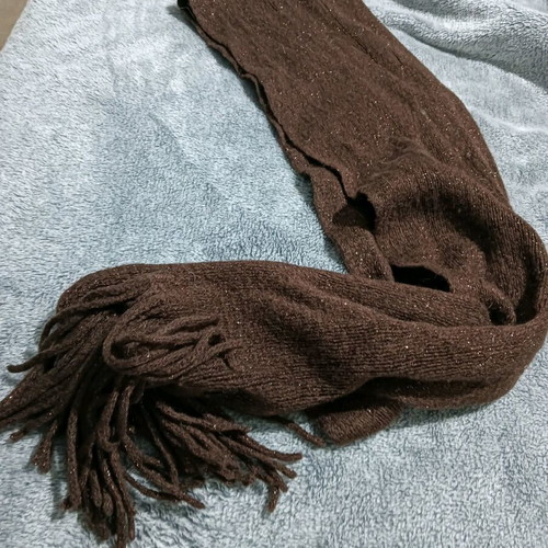 Scarf brown lurex with fringes used Tally Weijl