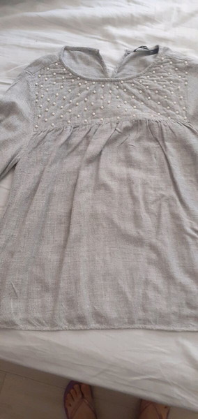 μπλούζα zara basic γκρι με μανίκια τριών τετάρτων