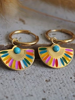 Colorful hoop earrings new with gold design