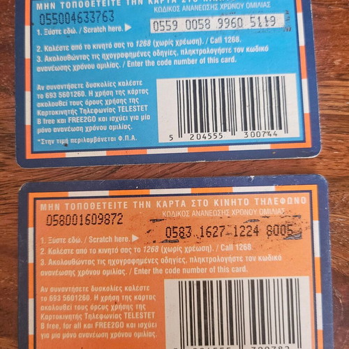 Telestet phone cards used, set of 2 collectible talk time