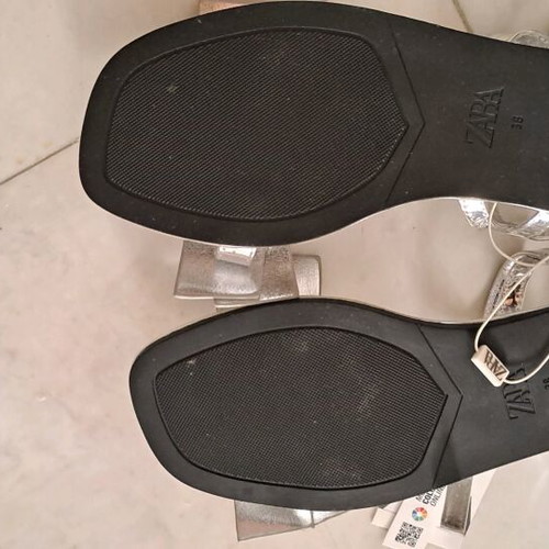 Zara silver mirrored sandals with bow new, size 38